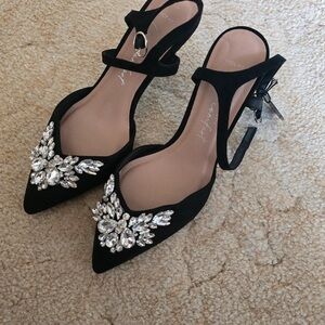 Elegant Black Embellished Women's Heels